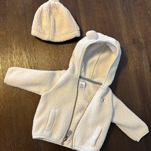 Carters 6 month old boy fleece zip up jacket with hood and beenie